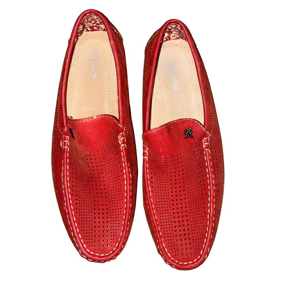 Stacy Adams Loafers 10.5 Red Perforated Driving Mocs Slip On 25089-600